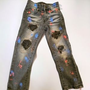 M Society Kids Size 4 Distressed Paint Splatter Moto Denim Jeans Gray